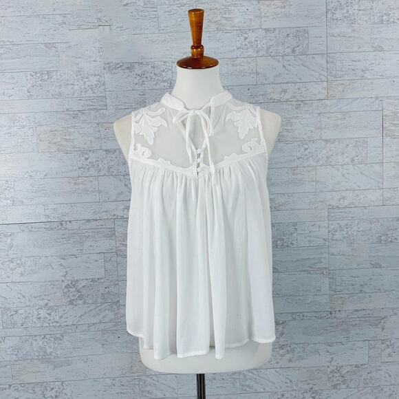 Free People Western Romance white mesh lace sleeveless swing top tank top - Picture 2 of 6